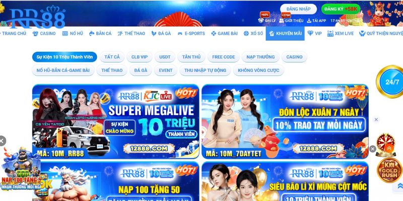 Khuyến mãi RR88 - Tặng vốn trải nghiệm, nhận quà thả ga